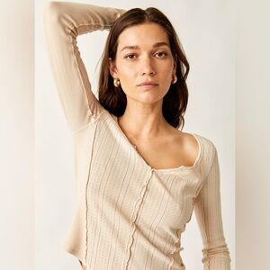 Free People! Eyes On You Pointelle Long Sleeve Top Shirt NWT!